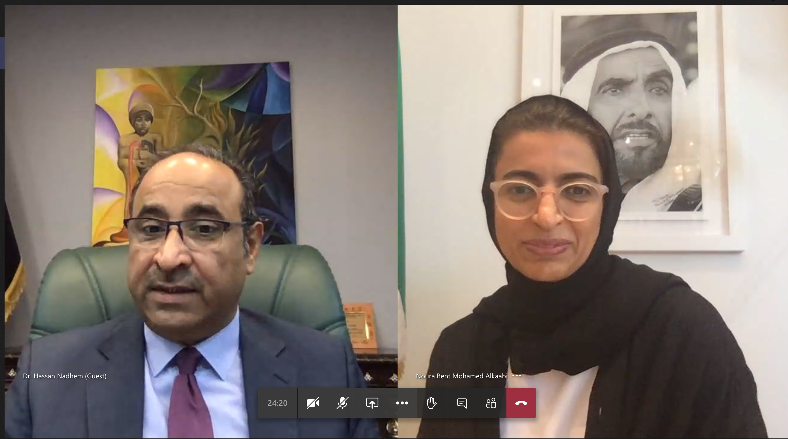 Noura Al Kaabi, Iraqi Minister of Culture discuss reconstruction of Al-Nouri Mosque